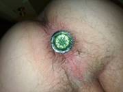 Green sparkle while locked in a cock cage