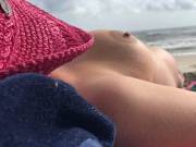 Wifes nipples on the beach