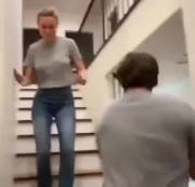 Brie Larson jiggles her way down the stairs