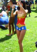 Wonder Woman body paint exposed in the right place