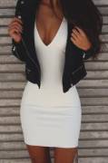 White dress, black jacket