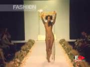 Near nude model on bizarre fashion show
