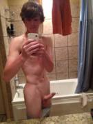 Twink hard in the mirror