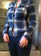 Ripping her flannel shirt off [gif]