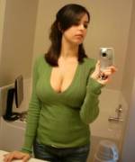 Cleavage on olive green