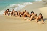 A line of beach girls (X-post: /r/NSFWFunny)