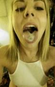 Showing Off the Cum on Her Tongue Piercing