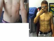 I (18/M) started lifting in May. The comparison (June 2014 -&gt; September 2014) shows the progress I've made with my core over 3 months.