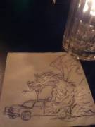 Sitting at the bar, and i finally convinced my artistic friend to draw me a picture.