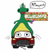The "Bolibompa" dragon having fun with a car.