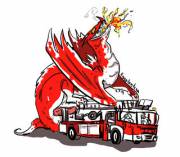 The firetruck getting fucked by a hot fiery dragon.