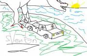 Anouther fine art work of dragon going hard on car on top of a cliff over the sea