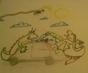 NSFW: 3 Dragons mercilessly fuck a cute VW bug as an older Dragon busts out the champagne.