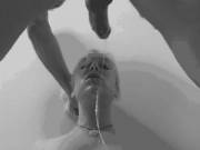 Deepthroat blonde with spit (B&amp;W)