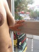 Flashing saggies in the hotel window (x-post from r/AmateurExhibitionists)