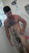 hairy boy in shower...