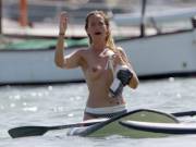Josie Gibson Topless on a Surfboard. UK