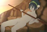 Toph with Aang's glider