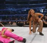 Something a little different: WWE's former Diva Dawn Marie performing through a wardrobe malfunction.