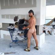 Naked on a building site
