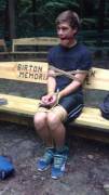 Cute twink tied up on a park bench