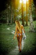 Surfer girl in the rainforest