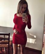 Tight red sweater dress