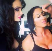 Amy Anderssen and a friend getting ready