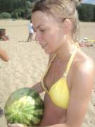 Holding a melon