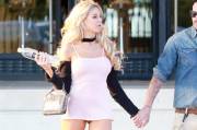 Playboy model Daisy Lea without panties in public