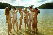Six girls at the beach.