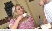 Mistress Romy helps kitchen girl Steffi increase her milk supply