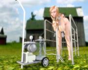 [3d] Hucow milked out in the pasture, in bondage