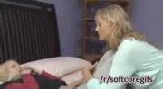 Mom touches daughter on her bed