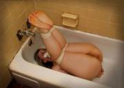 A dirty slut in a tub to match