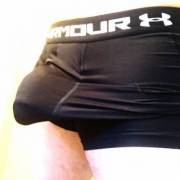 My new compression shorts have a front pocket for a cup. I filled it with something else. The something else is my penis.