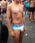 Showing my bulge in Times Square for National Underwear Day today