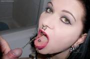 Pierced tongue pee drinking