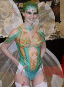 Body paint-elf, beautifully done. She looks more like a Fairy to me.