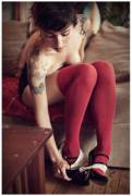 Red thigh highs