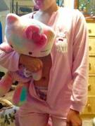 In footie PJs, diapered, with my paci and stuffie... Feeling extra small today &lt;3