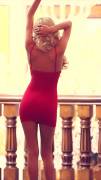 Kristen Nicole in a red dress