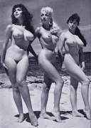 Marie Devereaux (left), Pamela Green (center( and Lorainne Burnette (left): 1960s UK Harrison Marks Models.