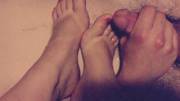 My feet, shiny with my boyfriend's cum.