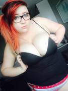 [F] ManaMoxie with red hair, glasses, and men's briefs. (Tits out in comments. :3)