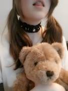 Pigtails, collar and a stuffed bear :3 Perfect little outfit
