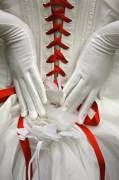 White corset, red ribbon