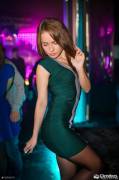 Green dress in the club