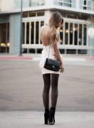 White dress, black tights
