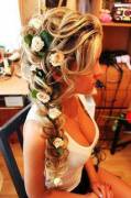 Flowers in her hair.